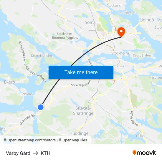 Vårby Gård to KTH map