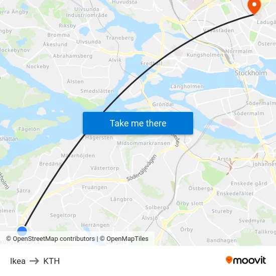 Ikea to KTH map