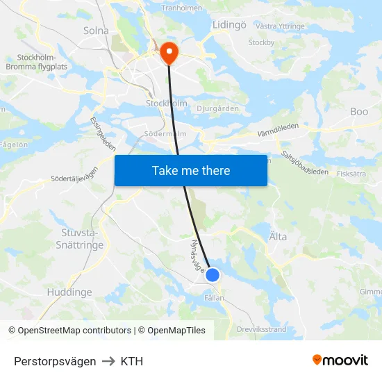 Perstorpsvägen to KTH map