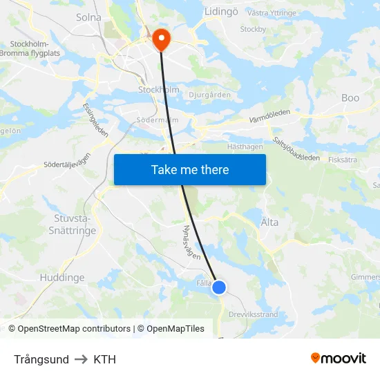 Trångsund to KTH map