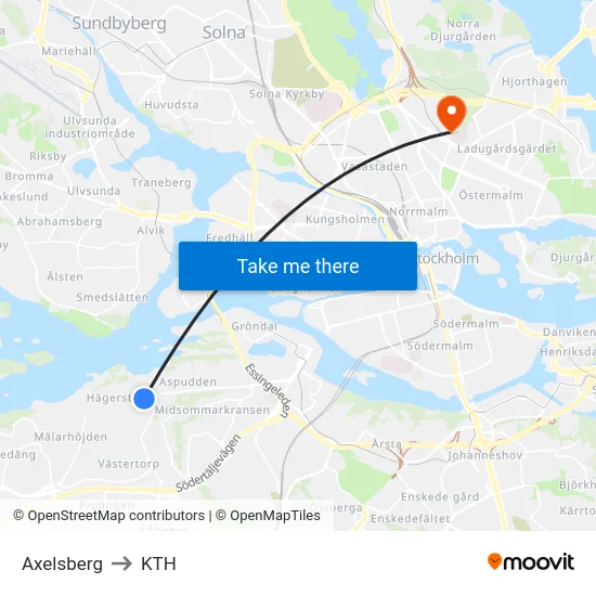 Axelsberg to KTH map