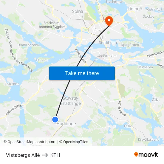 Vistabergs Allé to KTH map
