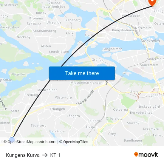 Kungens Kurva to KTH map
