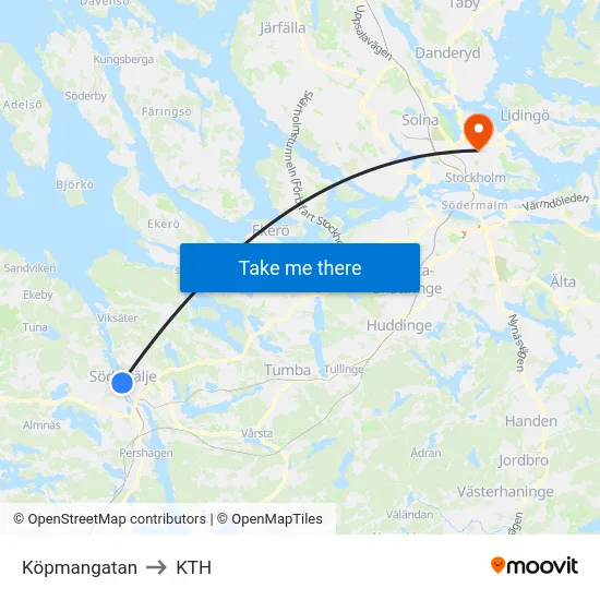 Köpmangatan to KTH map