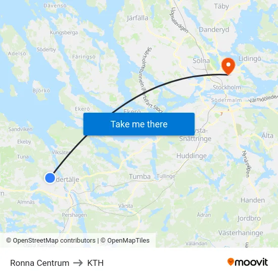 Ronna Centrum to KTH map