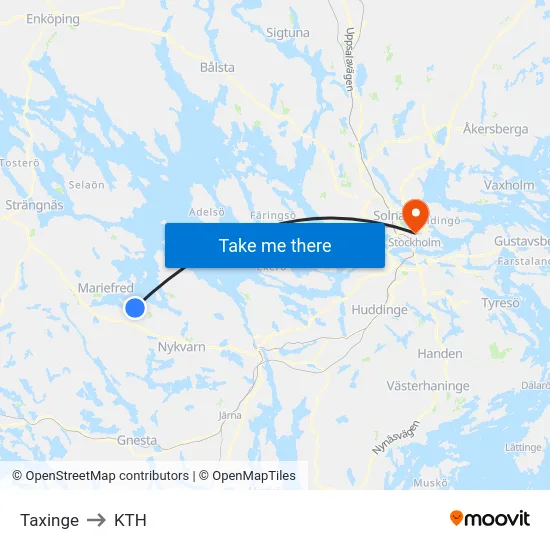 Taxinge to KTH map