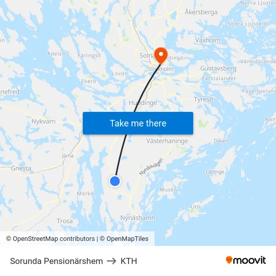 Sorunda Pensionärshem to KTH map
