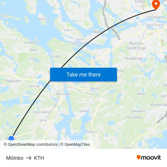 Mölnbo to KTH map