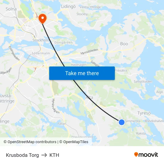 Krusboda Torg to KTH map
