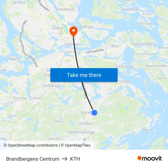 Brandbergens Centrum to KTH map