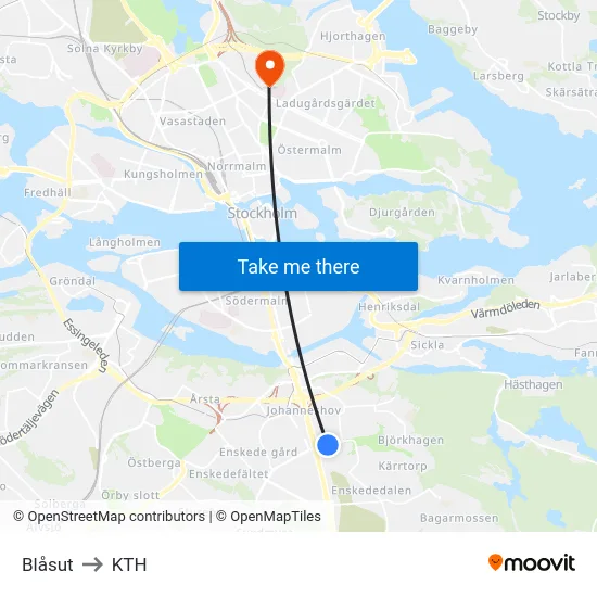 Blåsut to KTH map