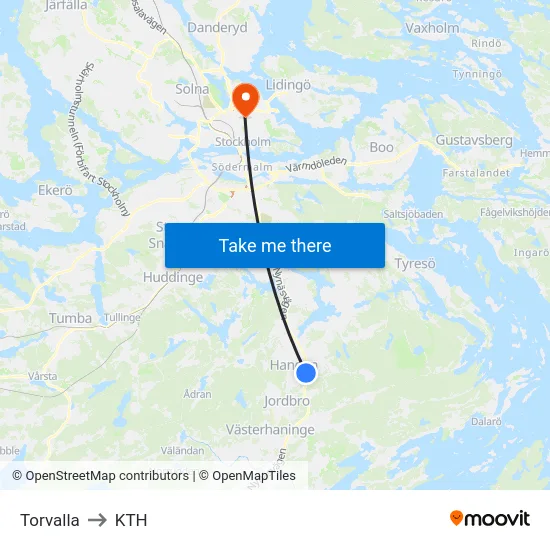 Torvalla to KTH map