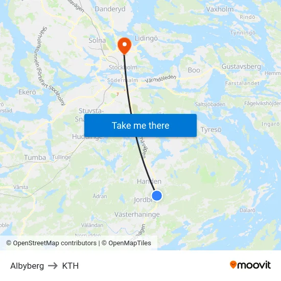 Albyberg to KTH map