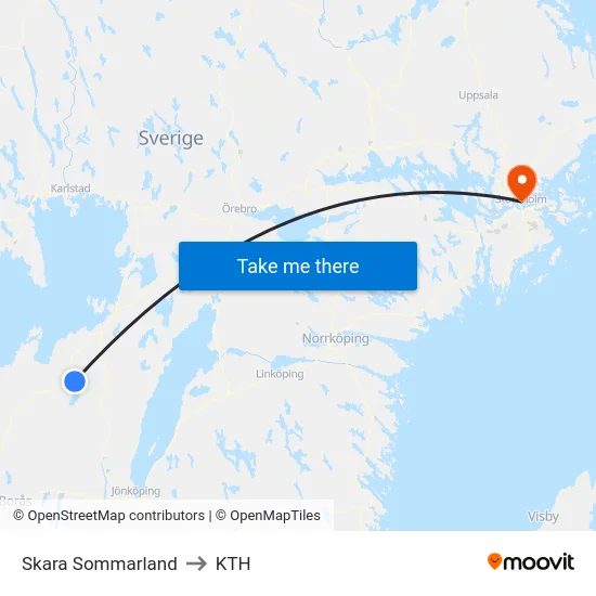 Skara Sommarland to KTH map