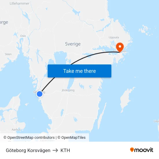 Göteborg Korsvägen to KTH map