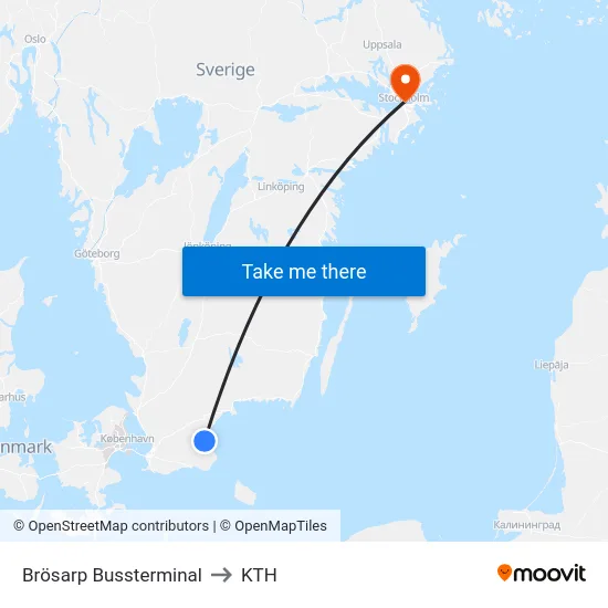 Brösarp Bussterminal to KTH map