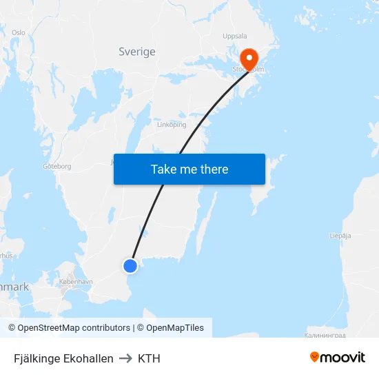 Fjälkinge Ekohallen to KTH map