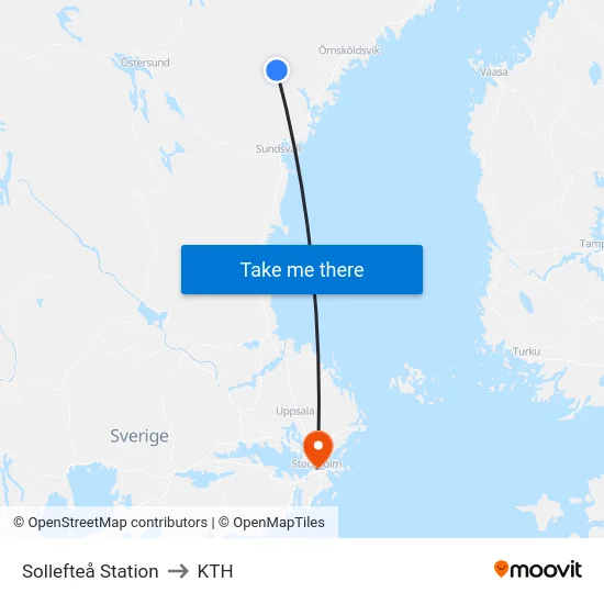 Sollefteå Station to KTH map
