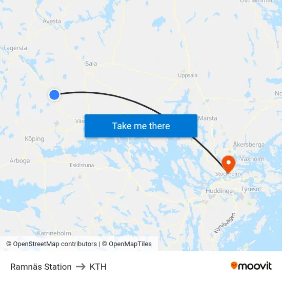 Ramnäs Station to KTH map