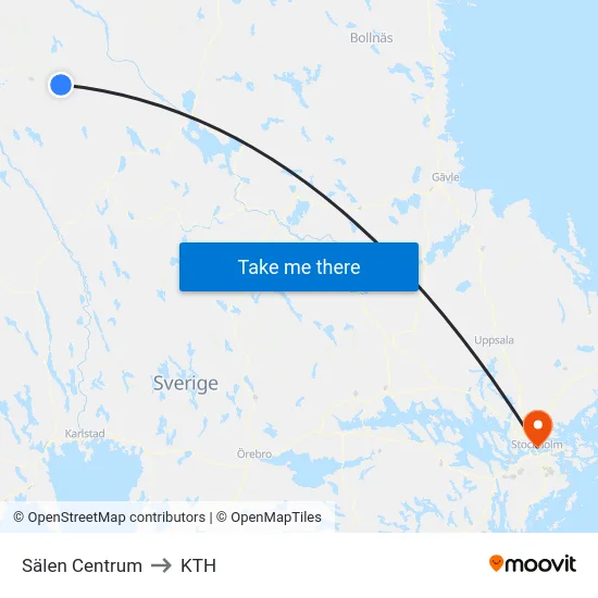 Sälen Centrum to KTH map