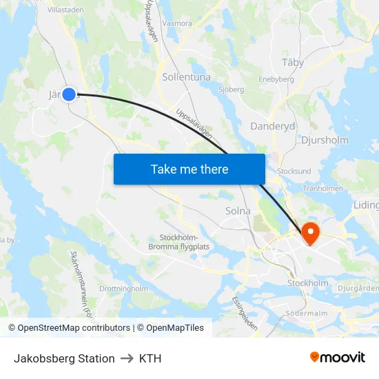 Jakobsberg Station to KTH map