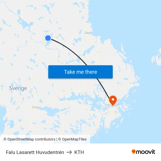 Falu Lasarett Huvudentrén to KTH map