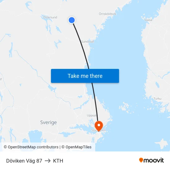 Döviken Väg 87 to KTH map