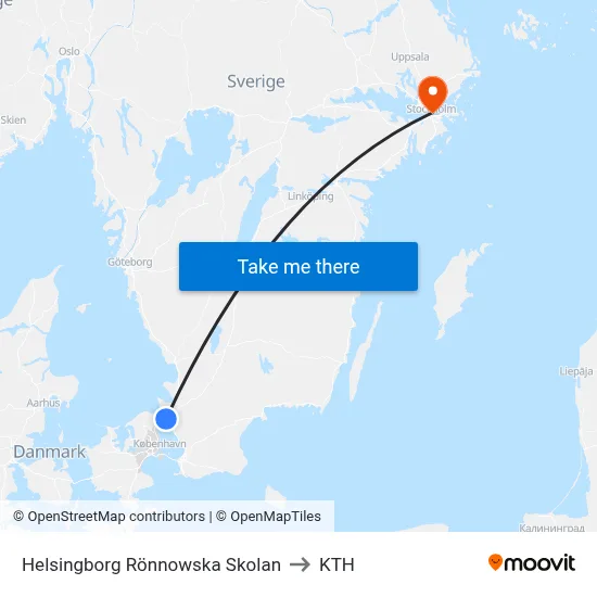 Helsingborg Rönnowska Skolan to KTH map