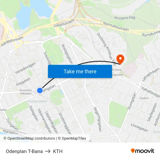 Odenplan T-Bana to KTH map