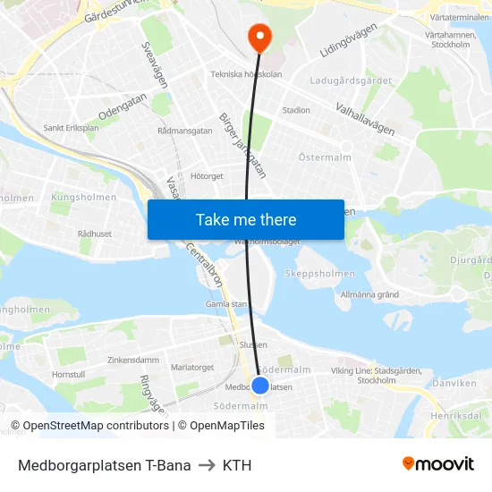 Medborgarplatsen T-Bana to KTH map