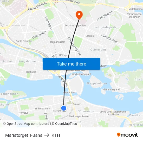 Mariatorget T-Bana to KTH map