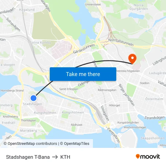 Stadshagen T-Bana to KTH map