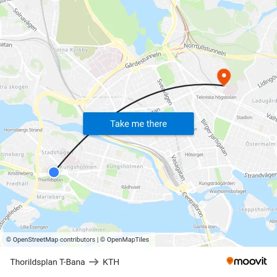 Thorildsplan T-Bana to KTH map