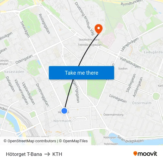 Hötorget T-Bana to KTH map