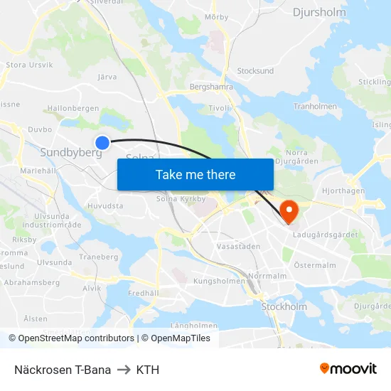 Näckrosen T-Bana to KTH map