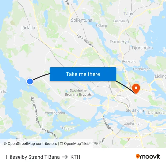 Hässelby Strand T-Bana to KTH map