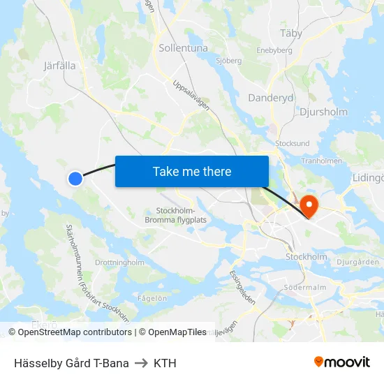 Hässelby Gård T-Bana to KTH map