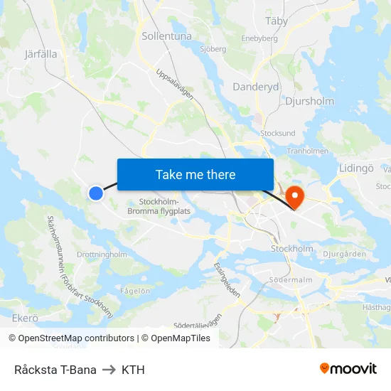 Råcksta T-Bana to KTH map
