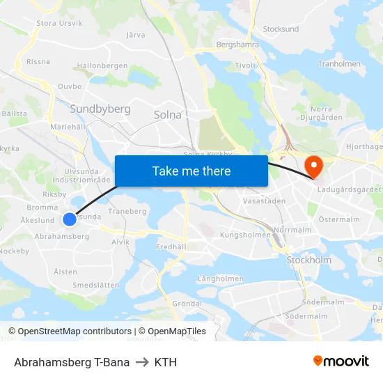Abrahamsberg T-Bana to KTH map