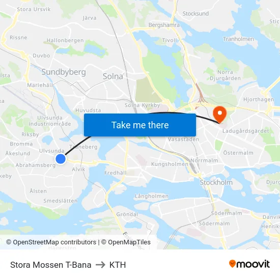 Stora Mossen T-Bana to KTH map