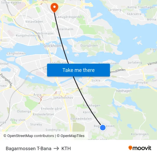 Bagarmossen T-Bana to KTH map