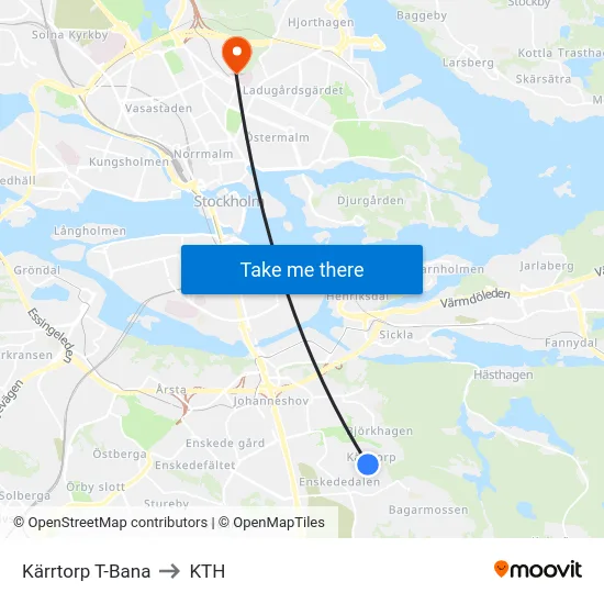 Kärrtorp T-Bana to KTH map