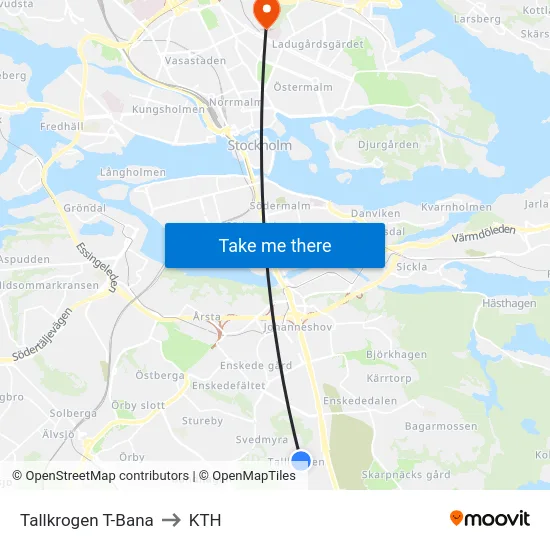 Tallkrogen T-Bana to KTH map