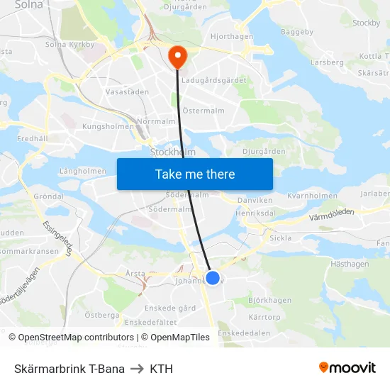 Skärmarbrink T-Bana to KTH map
