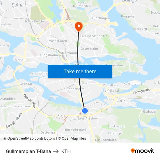 Gullmarsplan T-Bana to KTH map