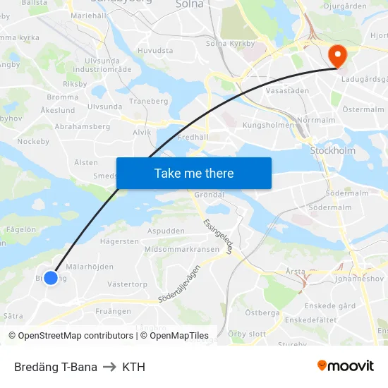 Bredäng T-Bana to KTH map