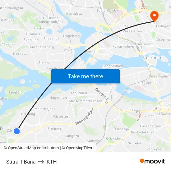 Sätra T-Bana to KTH map