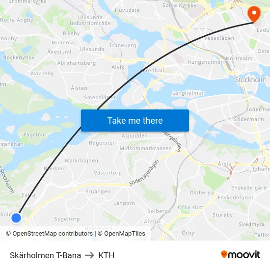 Skärholmen T-Bana to KTH map