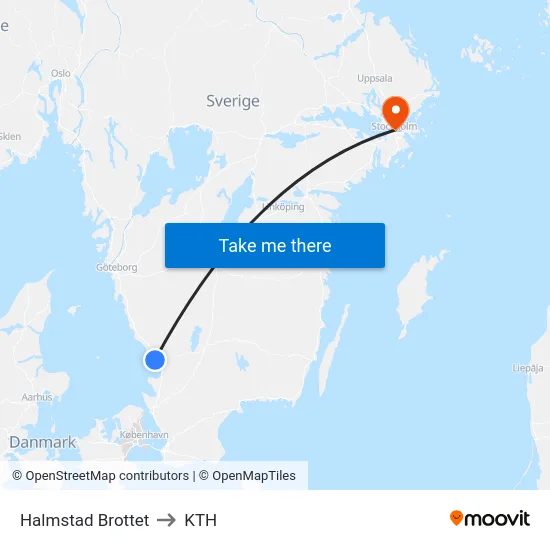 Halmstad Brottet to KTH map
