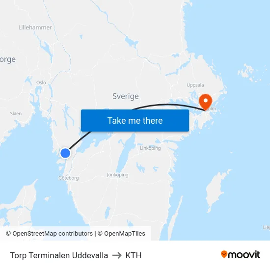 Torp Terminalen Uddevalla to KTH map